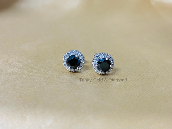 Black Diamond Stud Earring • Halo Diamond Stud Earrings for Women • Moissanite Diamond Stud Earring for Her • Perfect Gift
