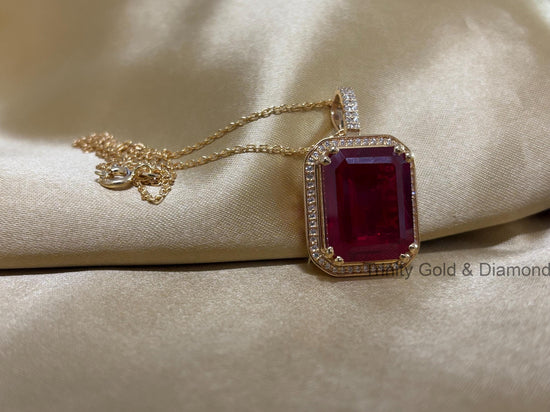 Big Ruby Pendant • Diamond Halo Big Pendant for Women • Classic Moissanite Diamond Pendant for Her