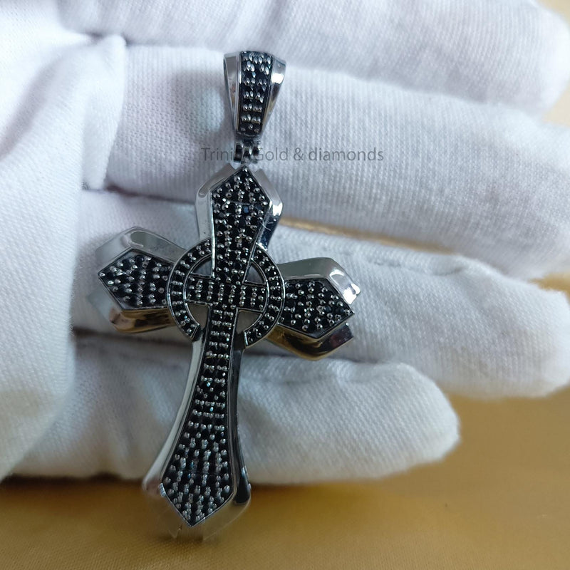 Black Cross Pendant for Men • Large Sterling Silver Black Diamond Cross Pendant  • Christmas Gift • Statement Jewelry • Hip Hop Cross