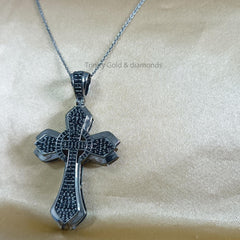 Black Cross Pendant for Men • Large Sterling Silver Black Diamond Cross Pendant  • Christmas Gift • Statement Jewelry • Hip Hop Cross
