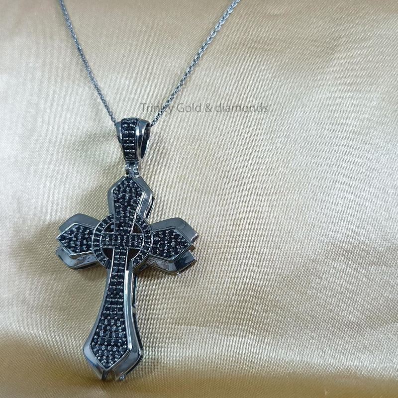 Black Cross Pendant for Men • Large Sterling Silver Black Diamond Cross Pendant  • Christmas Gift • Statement Jewelry • Hip Hop Cross