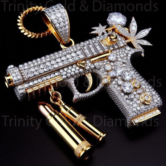 Pistol Gun Pendant for Men • Moissanite Diamond Cowboy Biker Pendant • Sterling Silver Gun Pendant • Statement Jewelry