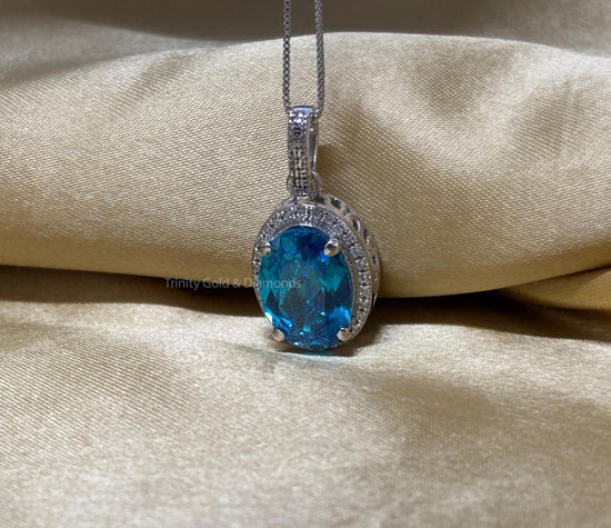 3.50 Carat large Sapphire Blue Diamond Drop Pendant/Necklace With 18 Inches Chain in 925 Silver, Suitable For All Ages, Necklace, Gift