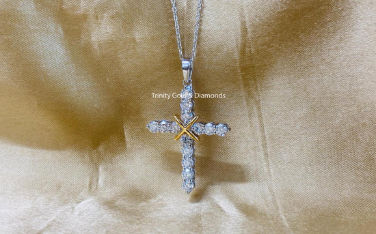 Cross Pendant • Lab Grown Diamond Cross Pendant Necklace for Women • Perfect Christmas Gift • Two Tone Cross Pendant