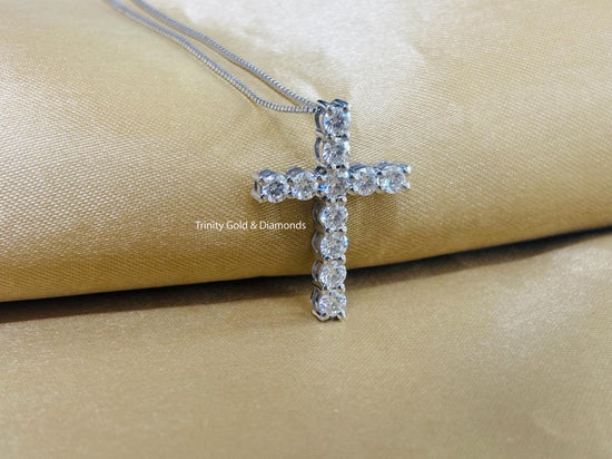 Solid Gold Cross Pendant • Lab Grown Diamond Cross Pendant Necklace for Women • Perfect Christmas Gift • Cross Necklace