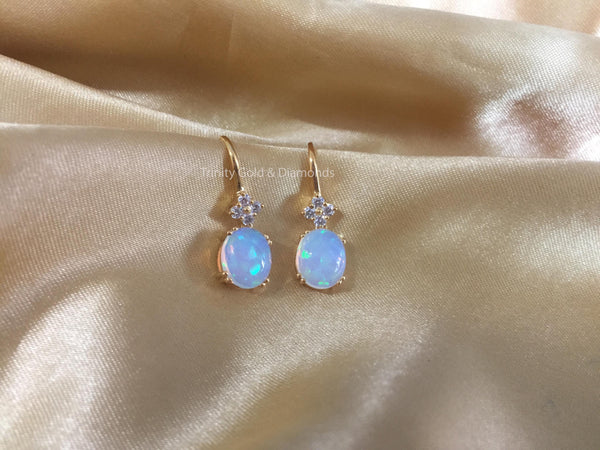 Opal Diamond Hoop Earring for Women • Moissanite Round Diamond Hoop Earring for Her • Anniversary Gift for women