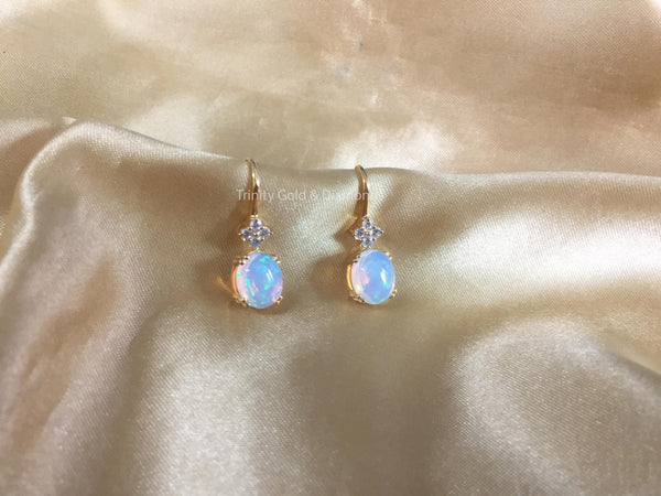 Opal Diamond Hoop Earring for Women • Moissanite Round Diamond Hoop Earring for Her • Anniversary Gift for women