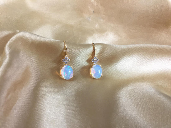 Opal Diamond Hoop Earring for Women • Moissanite Round Diamond Hoop Earring for Her • Anniversary Gift for women
