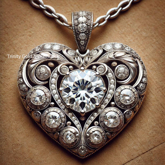 Vintage Inspired Heart Pendant • HEART PENDANT • Moissanite Heart Necklace •Heart Necklace • Diamond Gift for Mom • Lab Grown Love Necklace