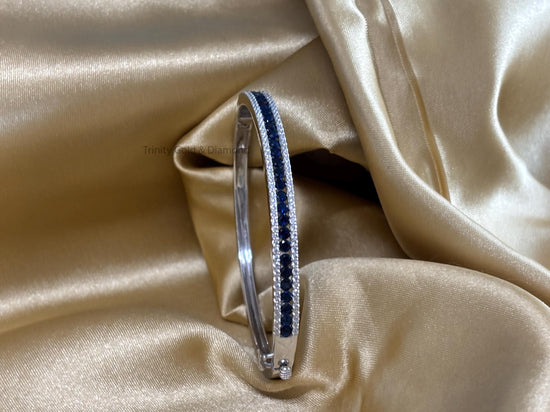 Bangle Bracelet for Women • Sapphire Gemstone  Classic Bangle Bracelet for Her • Anniversary Gift • Three Row Womens Bangle •