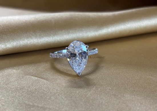 Lab Grown Pear Shape Solitaire Engagement Ring • Pear Cut Lab Grown Diamond Ring • Engagement Pear Teardrop Ring • Size US-5-12