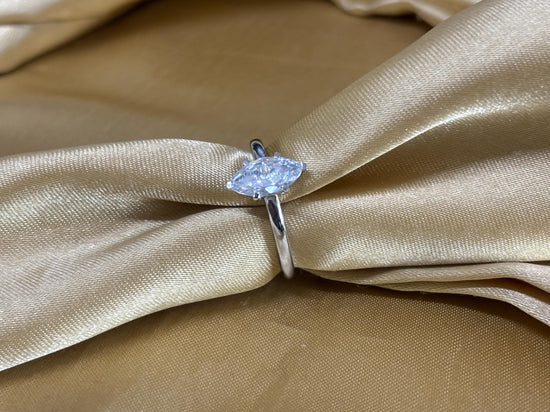 Marquise Cut Solitaire Ring for Women, Silver Engagement Promise Ring, Dainty White Gold Plated Ring, Gift for Her