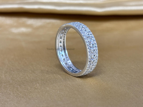 Three Row Moissanite Diamond Eternity Ring for Women • Prong Set Ring for Women • Size-5-12 USA • Classic Eternity Gift for Her