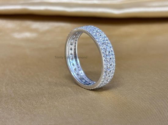 Three Row Moissanite Diamond Eternity Ring for Women • Prong Set Ring for Women • Size-5-12 USA • Classic Eternity Gift for Her