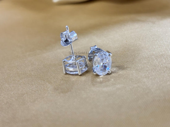 Lab Grown Diamond Stud Earrings • Oval Cut Stud Earring for Women with Push Back • Classic Four Prong Oval Stud Earring for Her