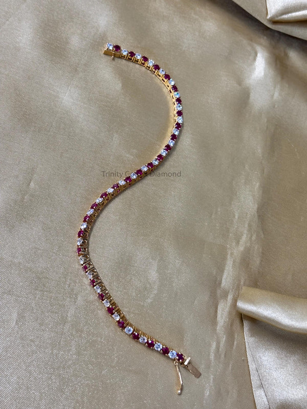 3.0mm Tennis Bracelet • 6.00TCW Red Ruby and White Moissanite Diamond Tennis Bracelet for Women • Dainty Silver Bracelet for Men Women