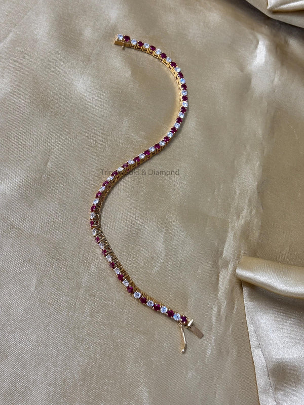 3.0mm Tennis Bracelet • 6.00TCW Red Ruby and White Moissanite Diamond Tennis Bracelet for Women • Dainty Silver Bracelet for Men Women