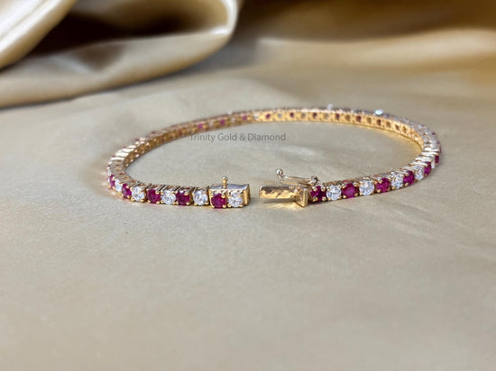3.0mm Tennis Bracelet • 6.00TCW Red Ruby and White Moissanite Diamond Tennis Bracelet for Women • Dainty Silver Bracelet for Men Women