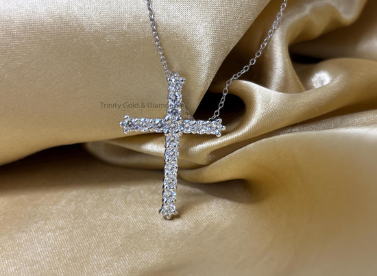 Lab Grown Diamond Cross Pendant Necklace For Women • Classic Cross Pendant • Religious Gift for Her