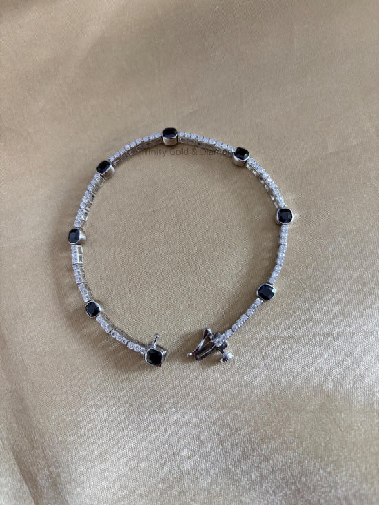 Cushion Cut Tennis Bracelet For Women • Anniversary Gift for Her • Timeless Moissanite White Diamond And Black Cushion Cut Tennis Bracelet