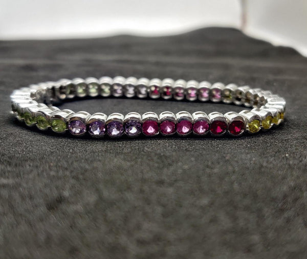 10.0CT Multicolor Gemstone Tennis Bracelet, Wedding Bracelet, 925 Sterling Silver Tennis Bracelet, Gemstone Bracelet, Wedding Gift For Her