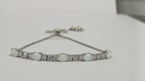 Opal Bracelet, Tennis Bracelet Opal and Diamond Stones, 2.5 CT Opal and Moissanite Bracelet, Tennis Solid 925 Sterling Silver Bracelet, Gift