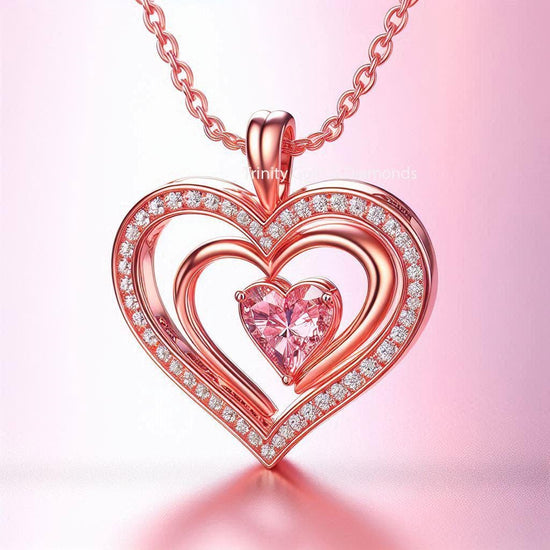 Moissanite Heart Pendant Necklace •Heart Necklace • Diamond Gift • Perfect Mothers Day Gift