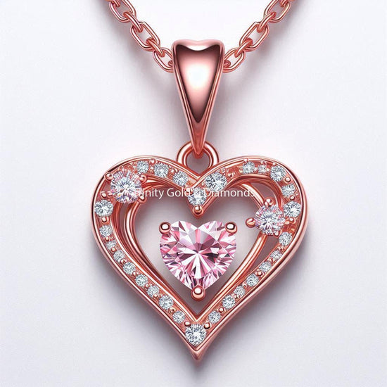 Pink Heart Shape Gemstone Diamond Pendant Necklace For Women • Heart Necklace • Diamond Gift • Perfect Valentine Gift for Her