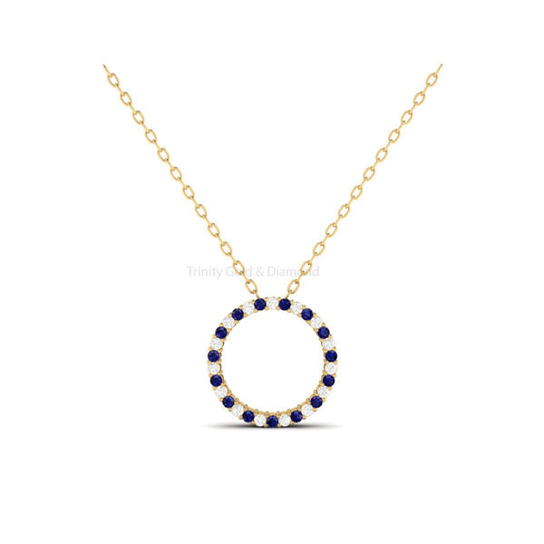 15mm Amethyst and Moissanite Circle Pendant Necklace, Minimalist Necklace Pendant, Open Circle Round Pendant, Silver Multi Gemstone Pendant