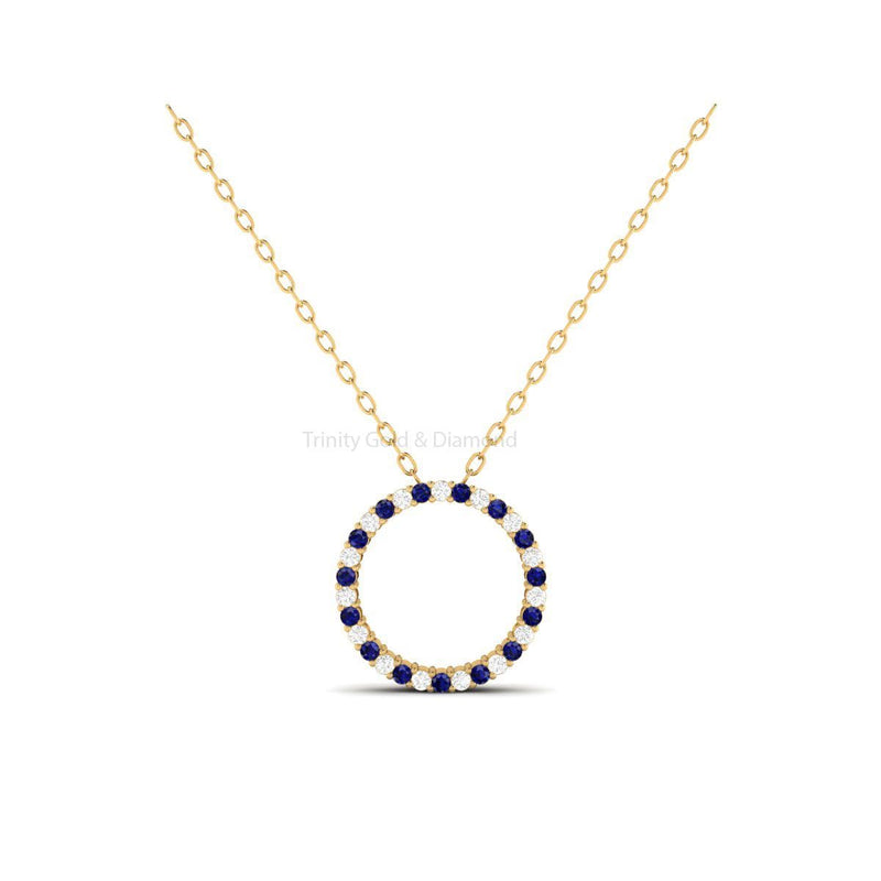 15mm Amethyst and Moissanite Circle Pendant Necklace, Minimalist Necklace Pendant, Open Circle Round Pendant, Silver Multi Gemstone Pendant