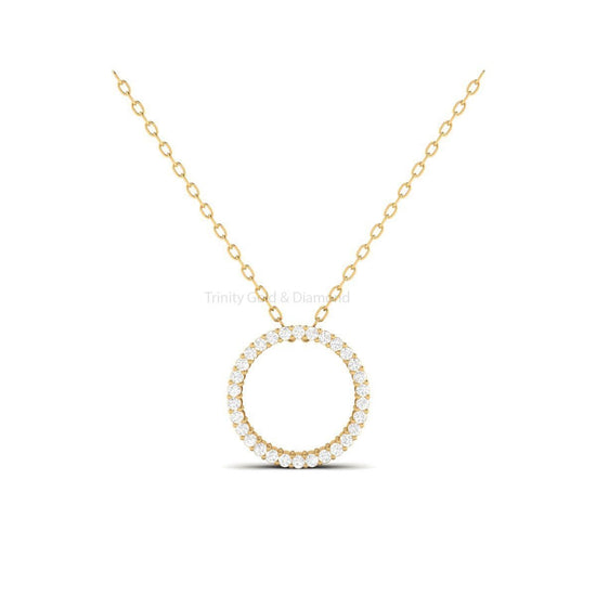 Open Circle Round Moissanite Diamond Pendant, Circle Shape Pendant, Anniversary Gift, Bridal Gift, Circle of Life Charm, Round Pave Pendant