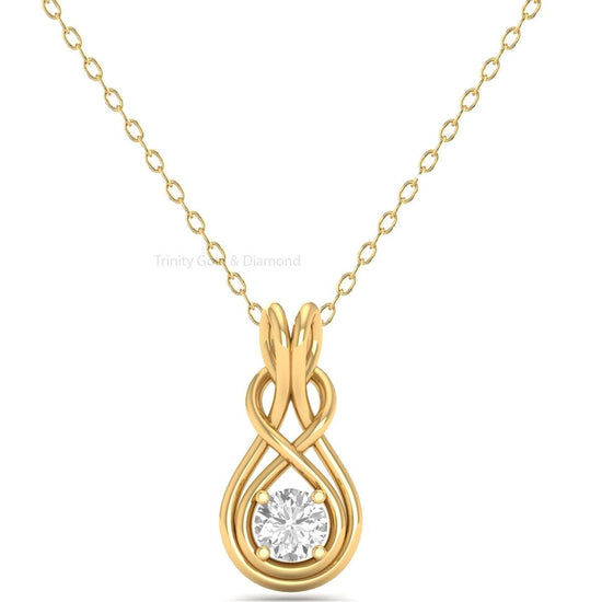 Women Round Cut Moissanite Solitaire Pendant With Cable Chain, Infinity Pendant Necklace, Twist Moissanite Necklace For Her, Friendship Gift