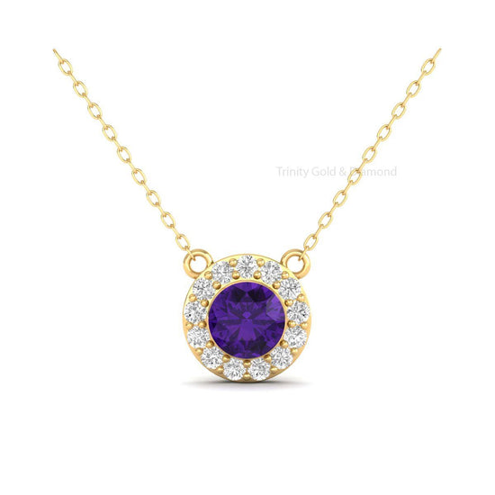 Emerald Halo Diamond Pendant, Minimal Pendant, Green Emerald Pendant In Silver Wiith 14kt Yellow Gold Finish, Delicate Pendant For Women