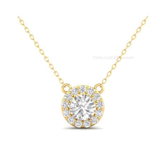 1.5CT Halo Diamond Necklace In 14k Yellow Gold, Moissanite Halo Pendant, Diamond Pendant With Chain, Minimalist Gift For Women, Gift For Mom