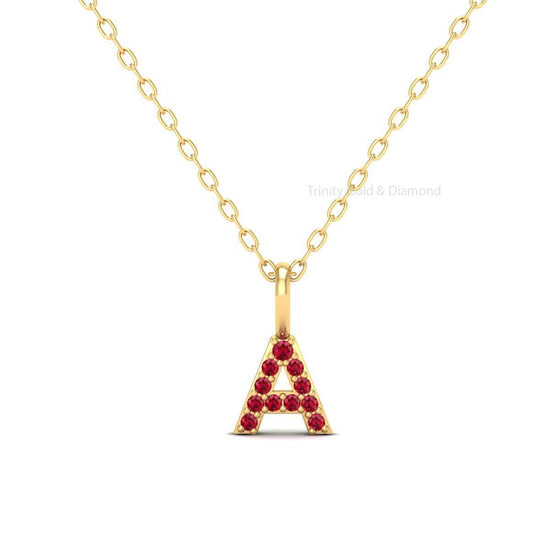 Ruby Initial Necklace, Monogram Necklace, Personalized Initial Pendant A to Z Letter Necklace, Name Pendant, Custom Letter Birthstone, Gift
