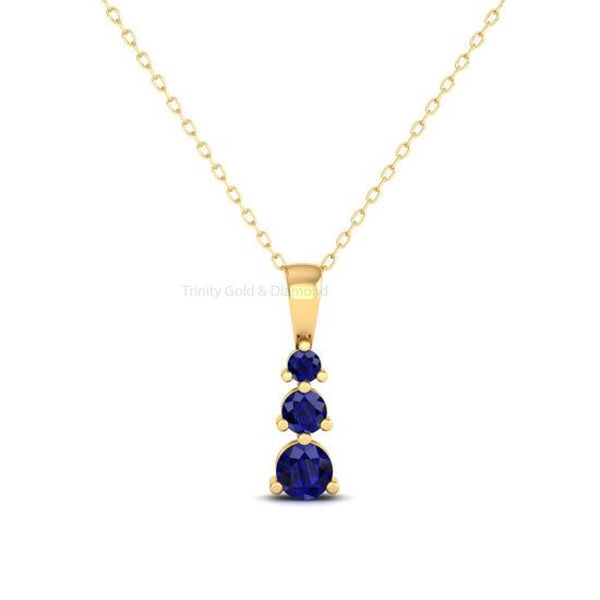 Sapphire Three Stone Pendant, Gemstone Trio Pendant, Emerald Pendant for Women, Ruby Three Stone Necklace, Gift for Mom, Minimalist Pendant