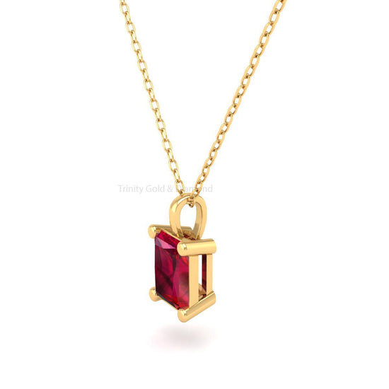 Radiant Cut Ruby Pendant Necklace, Rectangle Pendant, Women&