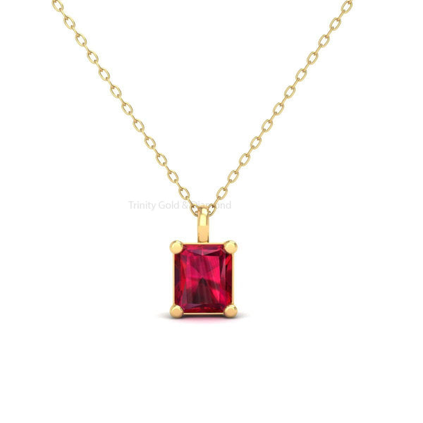 Radiant Cut Ruby Pendant Necklace, Rectangle Pendant, Women's Chain Pendant, Solitaire Gemstone Pendant, Birthday Gift, Ruby Pendant For Her