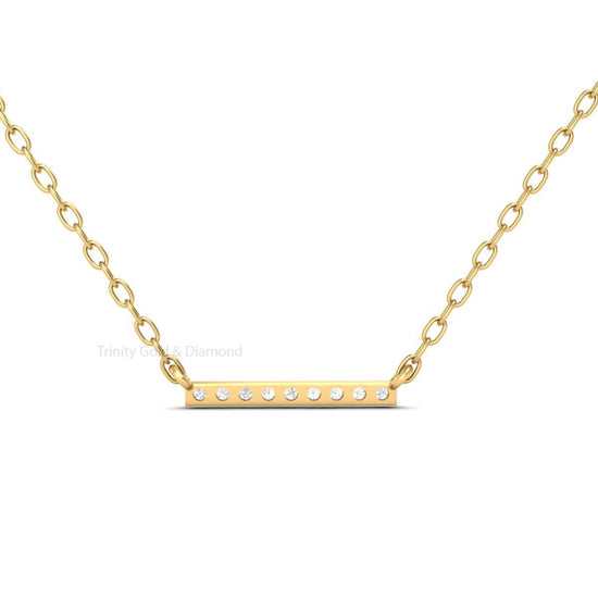 Moissanite Diamond Bar Chain Pendant, Diamond Row Necklace, Micro Pave Setting 14k Yellow Gold Plated, Minimalist Bar Diamond Pendant, Gifts
