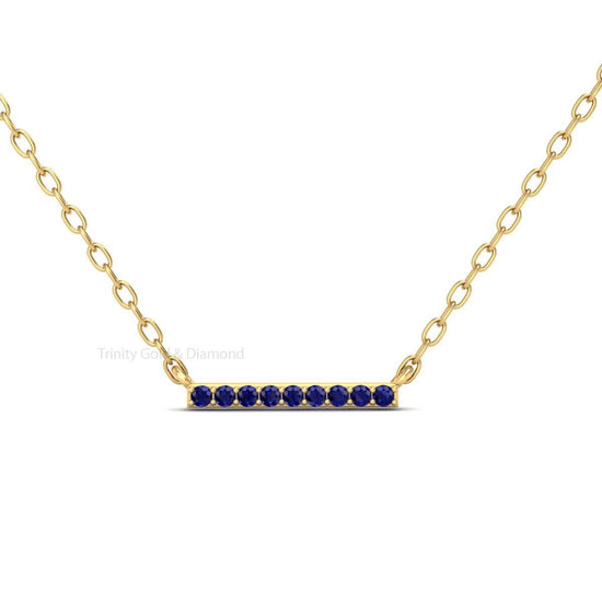 Blue Sapphire Bar Pendant, Dainty Sapphire Pendant For Women, Anniversary Gift, Row Pendant, Micro Pave Set Birthstone Minimalist Pendant