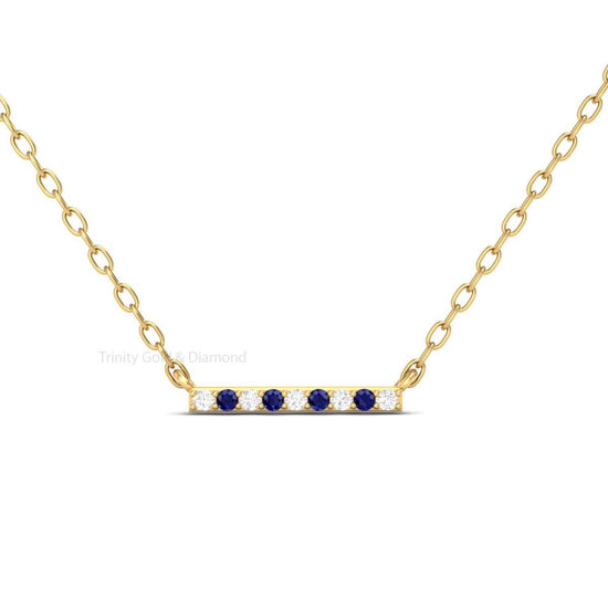 Sapphire Diamond Bar Pendant, Minimalist Pendant, Dainty Pendant, Blue Sapphire Row Pendant, Pave Set Pendant, Sapphire Necklace for Women