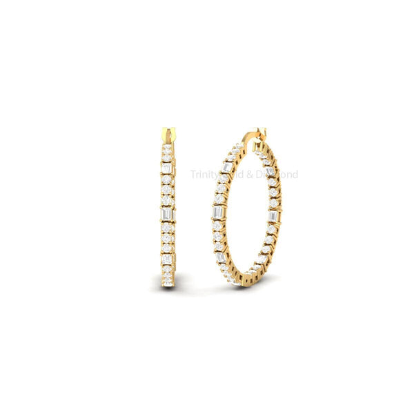 Diamond Hoop Earrings, Inside out Diamond Hoop Earrings, Brilliant Cut Hoop Earrings, Handmade Wedding Earrings For Women, Silver Earrings