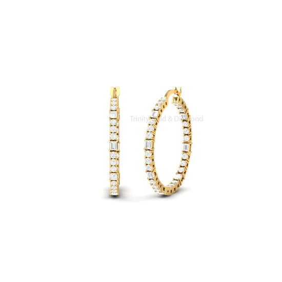 Diamond Hoop Earrings, Inside out Diamond Hoop Earrings, Brilliant Cut Hoop Earrings, Handmade Wedding Earrings For Women, Silver Earrings
