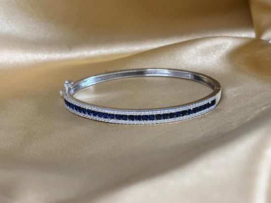 Bangle Bracelet for Women • Sapphire Gemstone  Classic Bangle Bracelet for Her • Anniversary Gift • Three Row Womens Bangle •
