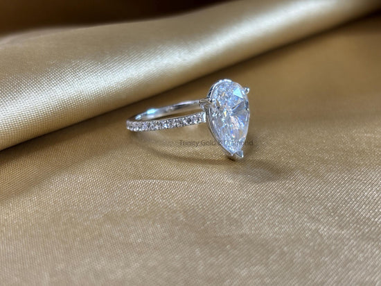 Lab Grown Pear Shape Solitaire Engagement Ring • Pear Cut Lab Grown Diamond Ring • Engagement Pear Teardrop Ring • Size US-5-12