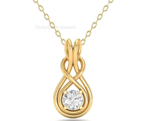 Women Round Cut Moissanite Solitaire Pendant With Cable Chain, Infinity Pendant Necklace, Twist Moissanite Necklace For Her, Friendship Gift