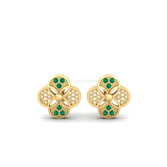 Emerald Stud Earrings, Gemstone Earrings, Flower Stud Earrings, Wedding Earrings For Her, Dainty Green Flower Earrings, Dainty Silver Studs