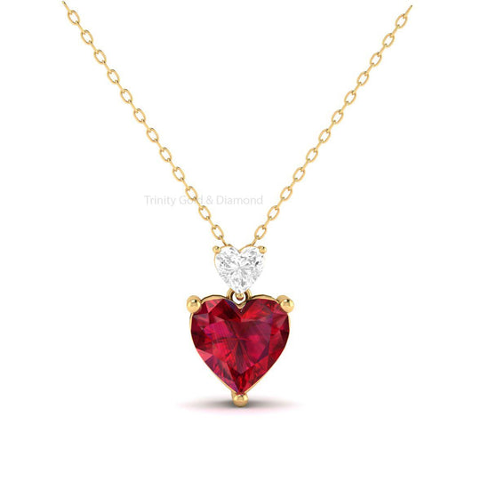 Heart Emerald Pendant, Heart Diamond Pendant, Ruby Necklace, Double Heart Pendant, Gift for Her, July Birthstone, Valentines Day Special