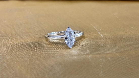 Marquise Cut Solitaire Ring for Women, Silver Engagement Promise Ring, Dainty White Gold Plated Ring, Gift for Her