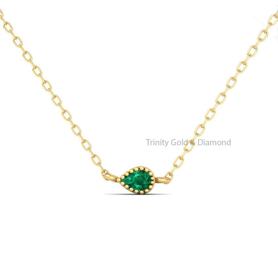 Solitaire Pendant, Silver Green Pear Drop Pendant Necklace, Birthstone Necklace, Green Gemstone Necklace, Minimalist Teardrop, Love Gift